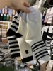 5双mekki简约黑白色条纹字母，刺绣休闲百搭堆堆袜子女运动袜子