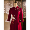 红色旗袍2024冬季长袖，喜婆婆婚宴装结婚礼服，妈妈高端刺绣冬天