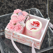 网红母亲节4寸鲜花蛋糕手提盒玫瑰花节日甜品装饰包装盒打包盒子
