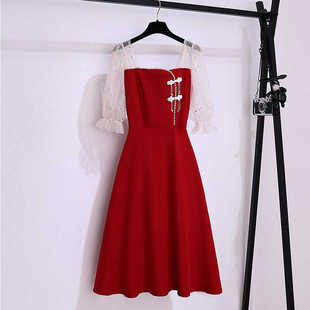 红色连衣裙女装夏季2024高级感气质新中式国风敬酒服订婚裙子