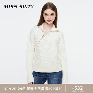 Miss Sixty羊毛针织衫女气质软糯翻领斜拉链设计感个性慵懒氛围