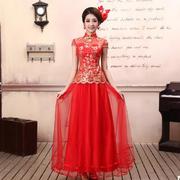 2024秋七分袖蕾丝长款新娘，中式婚礼敬酒服套装秀禾裙红色旗袍