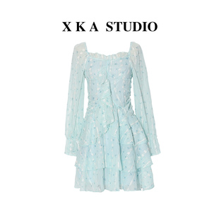 23ss蓝色纯欲仙女裙，气质超仙蛋糕裙雪纺，连衣裙子女夏季