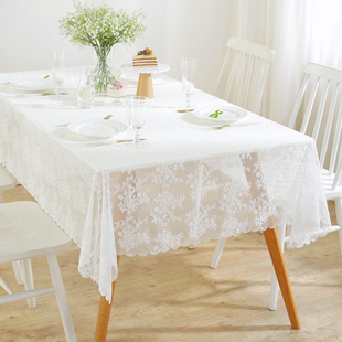 唯米5801简约现代百搭家用白色蕾丝镂空透明餐桌布布艺长方形台布