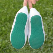 小白鞋帆布平底男女鞋低帮青年表演系带，绿底学生运动会白色布鞋子(布鞋子)