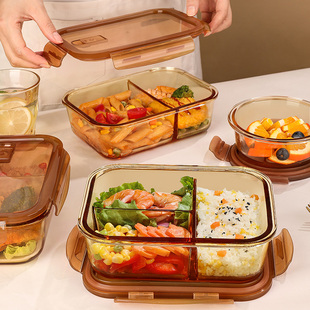 希乐扣饭盒微波炉加热专用碗上班族，带饭餐盒玻璃保鲜盒分隔便当盒