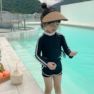 韩国儿童泳衣女童分体，长袖防晒游泳衣女孩洋气，中大童学生度假泳装