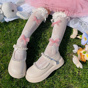 女童袜子洛丽塔蝴蝶结公主中筒袜，小女孩春夏款，儿童镂空薄款jk袜