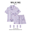 WALKING紫色库洛米卡通睡衣女夏季短袖短裤日系ins可爱家居服套装