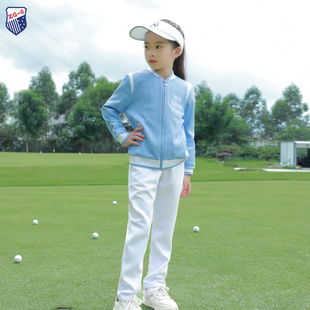 zg-6高尔夫男女童装外套球服亲子装，儿童服装浅蓝夹克白色长裤子