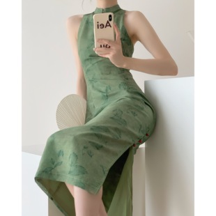 Srose 重庆森林/ 复古显白绿色改良版新中式国风旗袍连衣裙2023夏