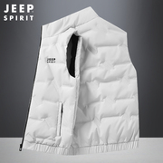 jeep吉普羽绒马甲男士，冬季保暖宽松坎肩马夹白色，立领背心休闲外套