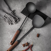 铸铁锅铲家用炒菜铲子厨具，不锈钢木柄炒勺，炒菜勺子铲套装长柄汤勺
