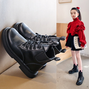 儿童马丁靴女童靴子2023单靴英伦风男童靴中大童时尚黑色短靴