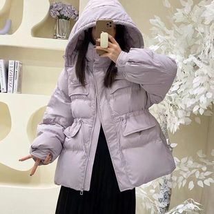 2023反季韩系苹果绿收腰女中长款白鸭绒(白鸭绒，)加厚羽绒服外套