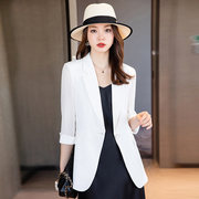 白色职业西装外套女七分袖薄款夏季高级感黑色中长款修身西服上衣