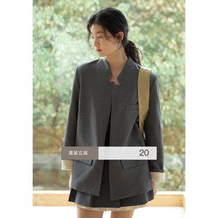 1313优雅通勤篙级感灰色套装：飒美西装外套+短裙半身裙