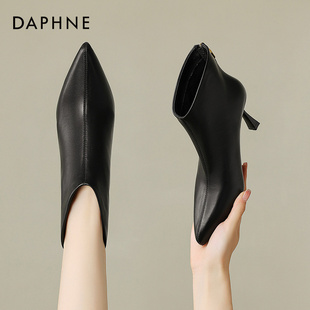 达芙妮daphne~法式气质高跟时装，短靴女复古尖头，弹力细跟瘦瘦单靴