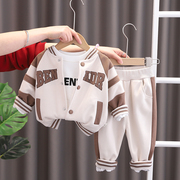 男宝宝衣服2023春秋套装男童棒球服外套九10十个月婴儿春装开衫新