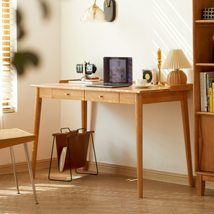 撩木 纯实木小书桌简约樱桃木色1米学习桌家用办公桌子书房电脑桌