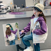 女童夹棉外套秋冬款，2024儿童冬装运动上衣，小女孩冬季连帽衣服