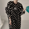 韩国chic冬季复古慵懒风圆领撞色波点设计宽松长袖羊羔毛连衣裙女