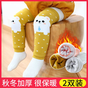宝宝护腿袜套秋冬季加厚纯棉保暖护膝神器新生，婴儿分体过膝长筒袜
