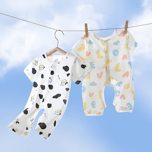 婴儿连体衣宝宝夏装开档薄款纯棉短袖衣服，满月新生可爱哈衣0-1岁
