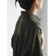 SS STUDIO 春夏衬衫女设计感小众 复古港味宽松垂感绿色条纹上衣