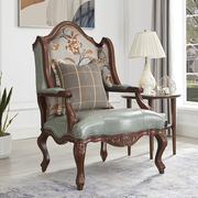 美式单人沙发老虎椅全实木欧式客厅高背休闲椅皮布艺卧室书椅脚凳