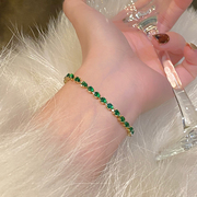绿宝石水晶手链女生链条手串闺蜜手链，轻奢小众手绳精致手饰品