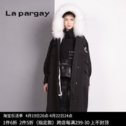 Lapargay纳帕佳2023秋冬女装黑色中长款连帽保暖羽绒服棉服