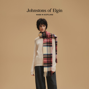 9折Johnstons of Elgin宽幅经典格纹纯羊绒围巾礼盒秋冬
