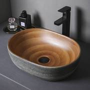 艺术台上盆椭圆形洗手盆，单盆家用卫生间，洗面盆创意复古陶瓷洗脸盆