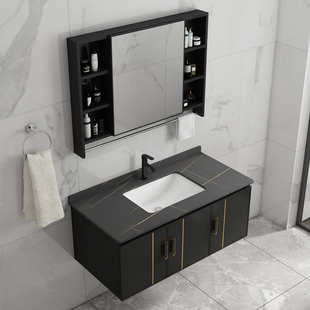 浴室柜太空铝岩板洗手盆，现代简约洗脸盆柜，组合卫生间一体洗漱台池