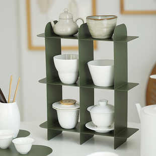 墨绿色铁艺置物架，家用茶具杯架桌面杂物收纳架，香薰蜡烛展示架