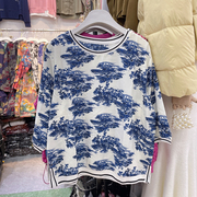 韩版夏装镂空蕾丝条纹荷叶边宽松大码上衣，拼接纯棉半袖tt恤女