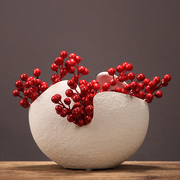 现代简约陶瓷花瓶创意蛋壳仿真花红果工艺品喜庆摆件欧式饰品摆设