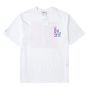 mlb男女同款夏季la米白色短袖，老花系列时尚t恤3atsl0233