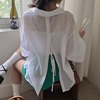 韩国chic设计感小心机后背，系带开叉透视薄款雪纺防晒衬衫外套上衣