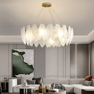 丹菲诺吸顶灯led卧室水晶灯，简约圆形餐厅，灯后现代个性玻璃叶片灯