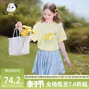 女童柠檬短袖t恤2024夏装，大童装儿童黄色上衣小女孩洋气半袖