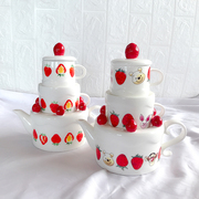 deardali陶瓷手作可爱维尼熊草莓，蛋糕茶壶套装卡通装马克杯