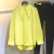 衬衫女大领子系带春季黄色气质百搭尖领宽松长袖衬衣上衣