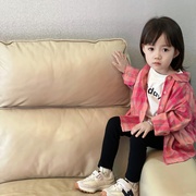 女童套装2024春季韩版洋气女宝宝儿童粉色格子衬衫t恤牛仔裤