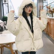 冬季韩版宽松短款棉衣棉服，女白色加厚连帽面包服棉袄外套学生