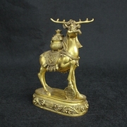 纯铜梅花鹿一路发财招财摆件聚宝盆福禄纯铜小鹿家居装饰工艺品。