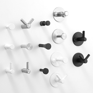 打孔墙壁木板不锈钢衣钩挂钩厨房浴室玄关，单个白黑色(白黑色)免打孔钥匙钩