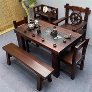 功夫茶桌全套老船木茶桌椅组合小茶台实木茶桌功夫，茶几茶具套装一