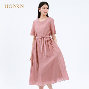 honrn红人夏季女装短袖，圆领x型连衣裙，商场同款hf22ol105